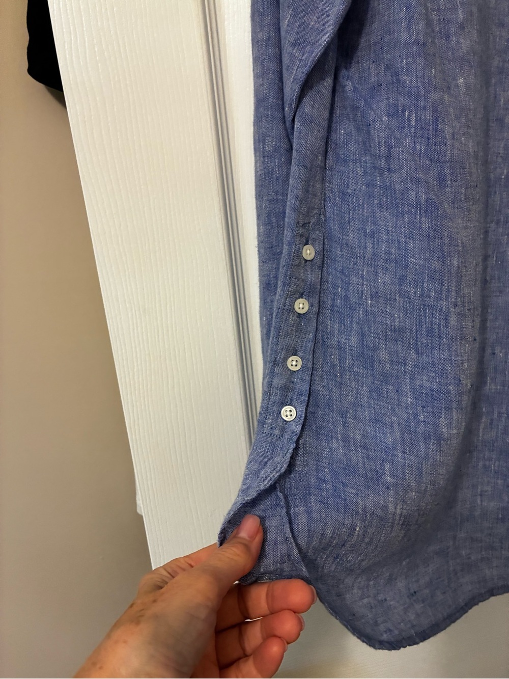 Talbots Blue Button-Front Long-Sleeve Linen Shirt - Picture 2 of 5